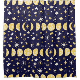 Moon Phases Stars Vintage Background Shower Curtain
