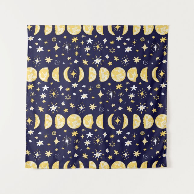 Moon Phases Stars Vintage Background Tapestry (Front)