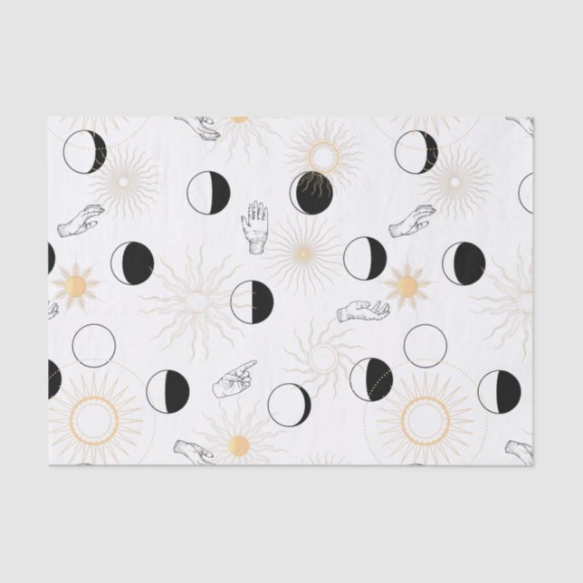 Moon phases suns hand signals retro alchemy tissue paper (Front)