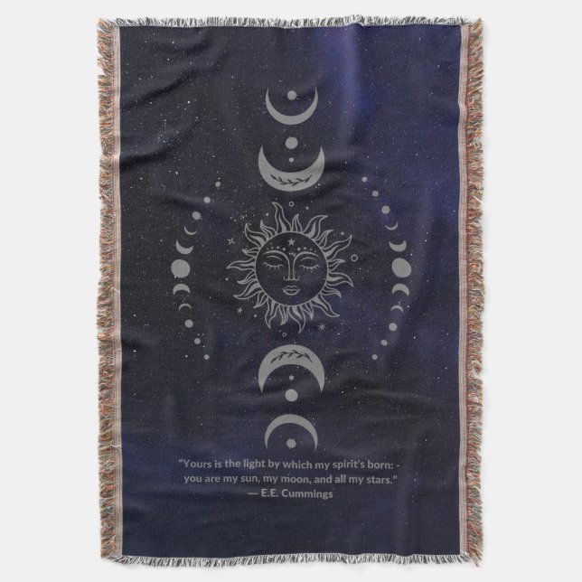 Moon Phases Throw Blanket (Front Vertical)