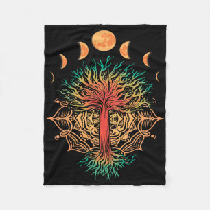Moon Phases Tree Of Life Retro Yoga Meditation Men Fleece Blanket