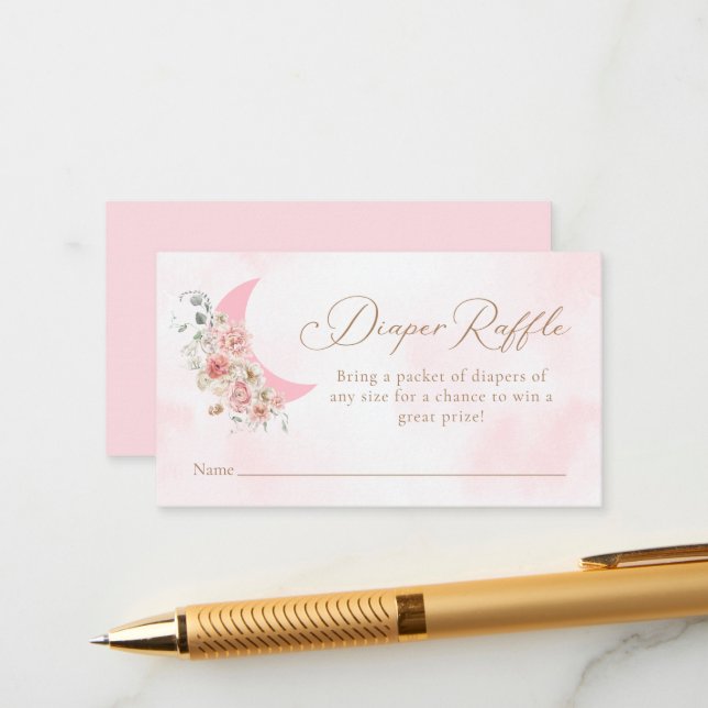 Moon Pink Girl Diaper Raffle Ticket Enclosure Card (Front/Back In Situ)