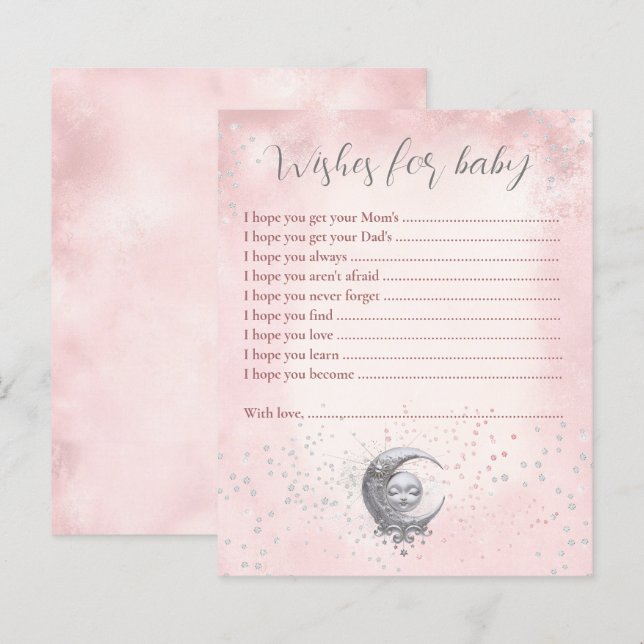 Moon Pink Wishes For Baby Card Baby Shower Game (Front/Back)