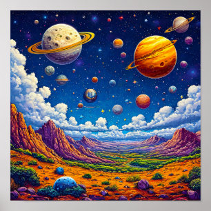 Moon planets galaxy poster