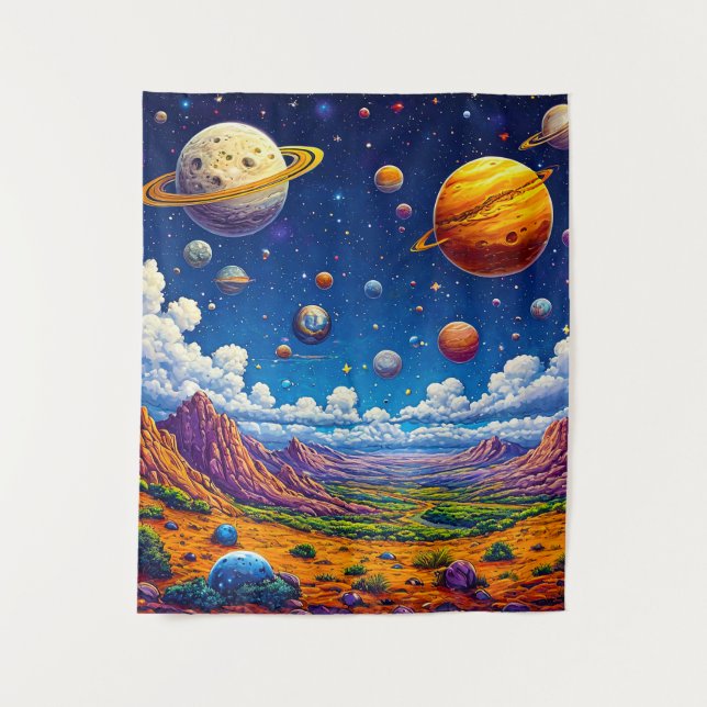 Moon planets galaxy tapestry (Front)
