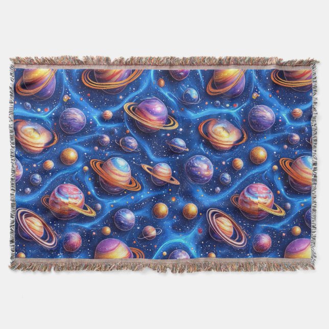 Moon planets galaxy throw blanket (Front)