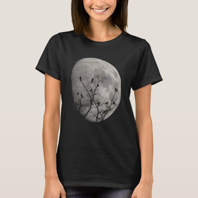 Moon Raven Gothic Crows Silhouette T-Shirt (Front)