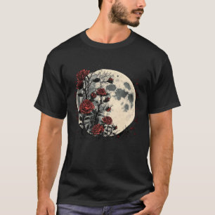 Moon Red Roses Flowers Floral Botanist Gardener 2 T-Shirt