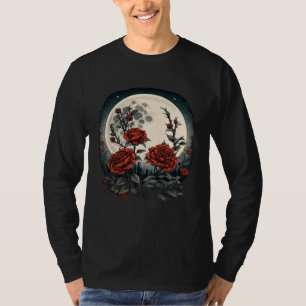 Moon Red Roses Flowers Floral Botanist Gardener T-Shirt