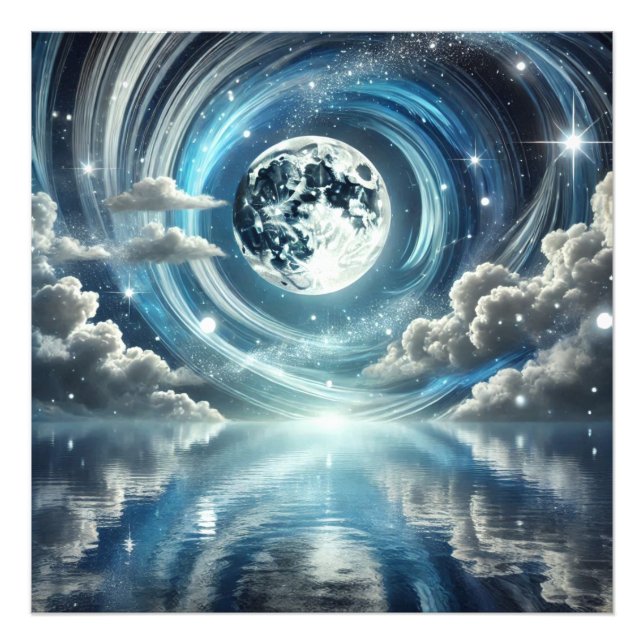 Moon Reflecting Blue Light Photo Print (Front)