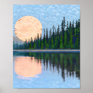 Moon Reflecting Over a Lake Poster
