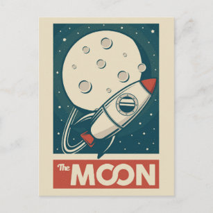 Moon Retro Galaxy Rocket Postcard