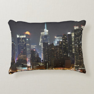Moon rises over midtown New York. Decorative Cushion