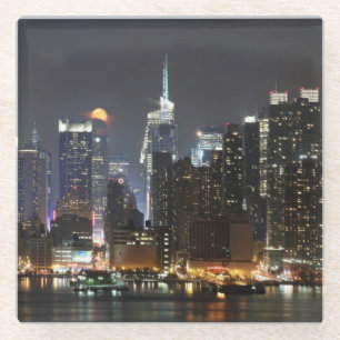 Moon rises over midtown New York. Glass Coaster