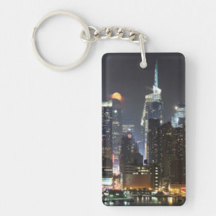 Moon rises over midtown New York. Key Ring