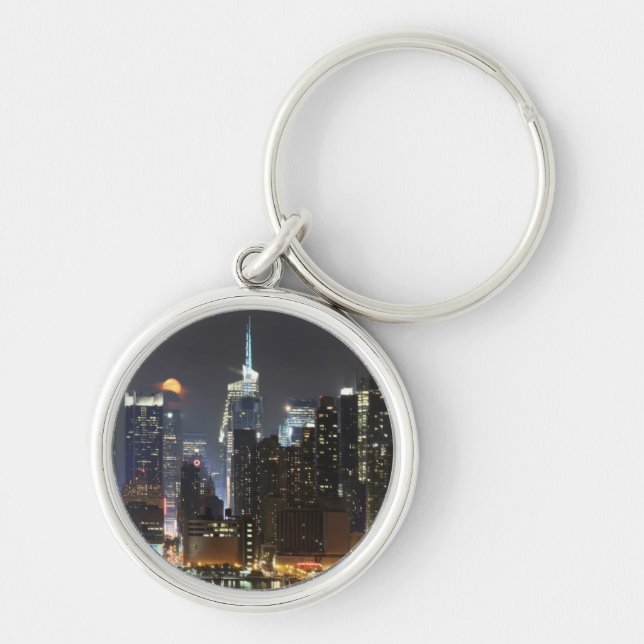 Moon rises over midtown New York. Key Ring (Front)