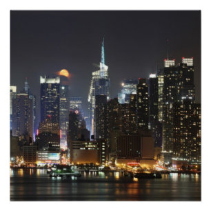 Moon rises over midtown New York. Poster