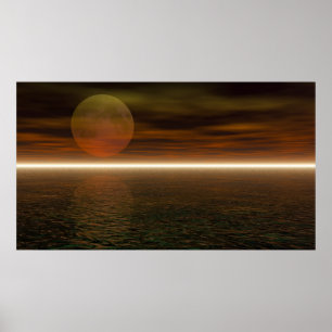 Moon Rising Aquarium Background Poster