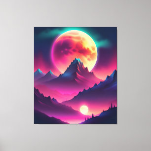 moon rising between the mountains canvas print