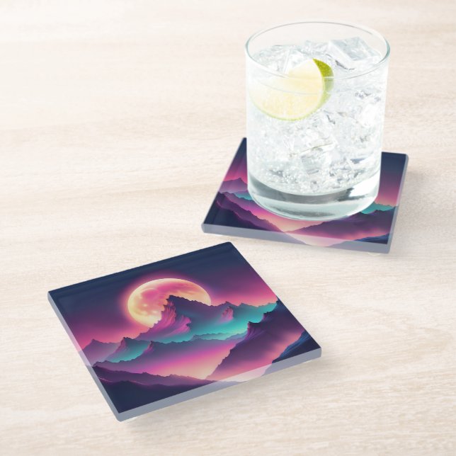 moon rising glass coaster (Angled)