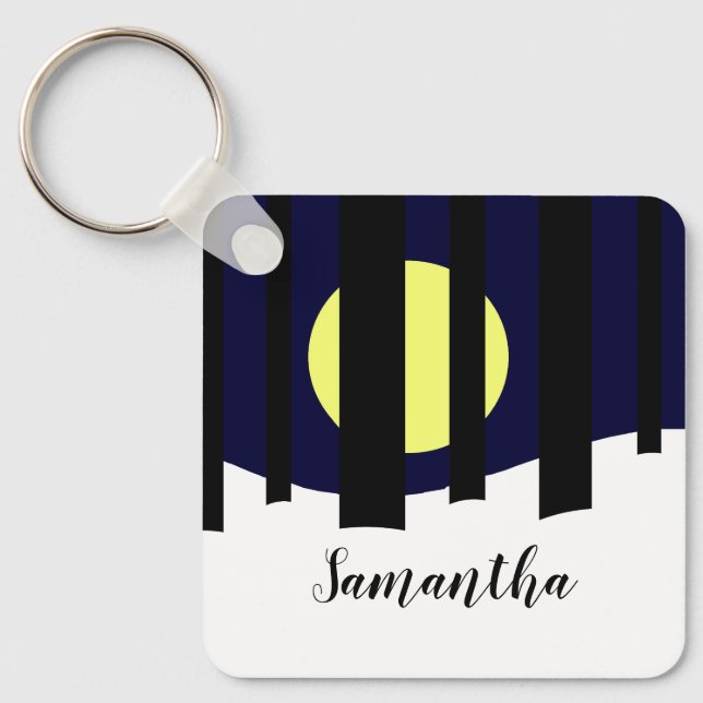 Moon Rising near Forest in Winter: Key Ring (Front)