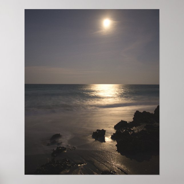Moon Rising Over Ocean Poster (Front)