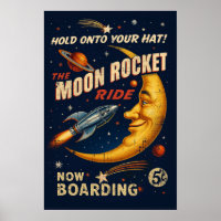 Moon Rocket Ride Vintage Poster - retro sci-fi