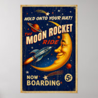 Moon Rocket Ride Vintage Poster - retro sci-fi