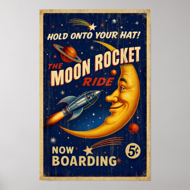 Moon Rocket Ride Vintage Poster - retro sci-fi (Front)