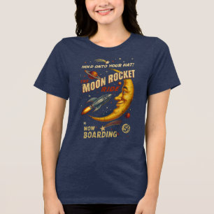 Moon Rocket Ride Women’s T-Shirt (Navy) Tri-Blend Shirt
