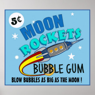 Moon Rockets Bubble Gum Machine Poster
