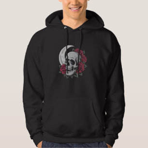 Moon Rose Skull Gothic Illustration Emo Death Meta Hoodie