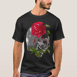 Moon Rose Skull Gothic Illustration Emo Death Meta T-Shirt