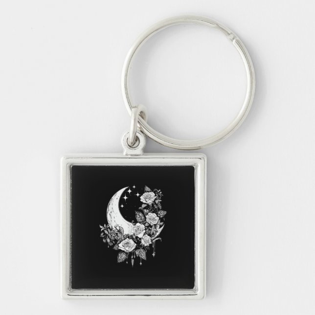 Moon Roses - Romantic Goth - Whimsigoth Witchy Wit Key Ring (Front)