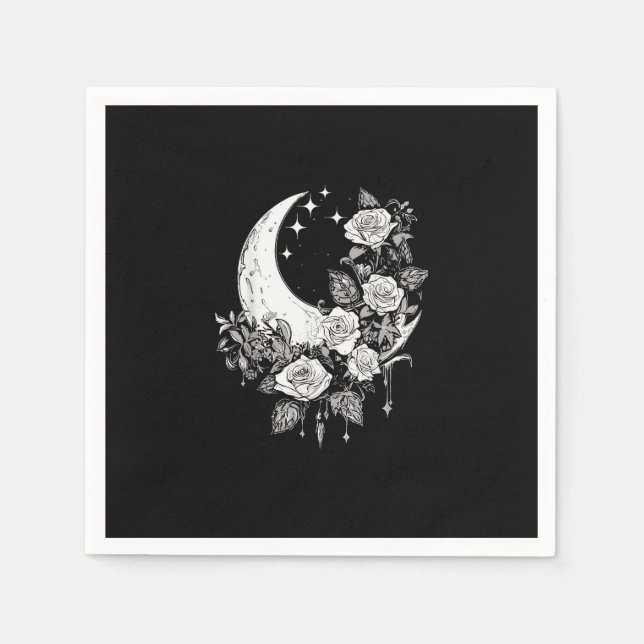 Moon Roses - Romantic Goth - Whimsigoth Witchy Wit Napkin (Front)