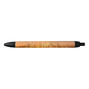 Moon setting over San Francisco on hazy December Black Ink Pen