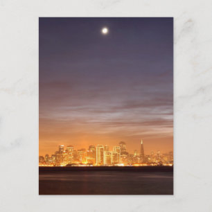 Moon setting over San Francisco on hazy December Postcard