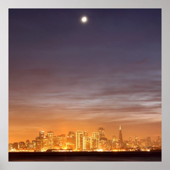 Moon setting over San Francisco on hazy December Poster (Front)