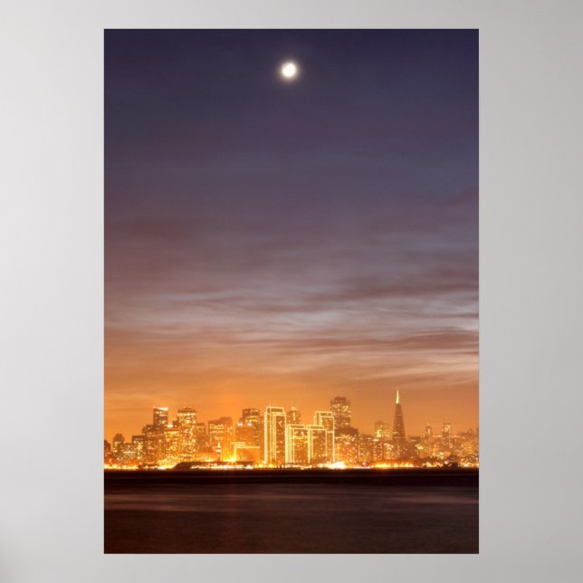 Moon setting over San Francisco on hazy December Poster (Front)