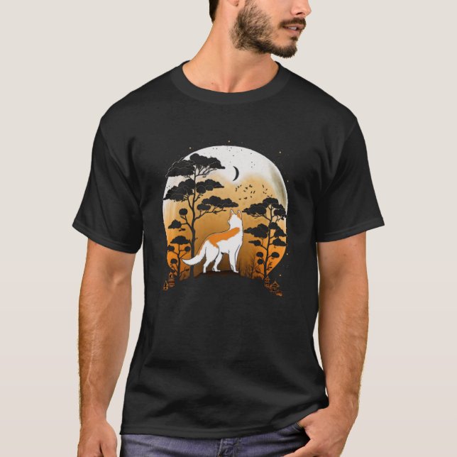 Moon Shiba Inu Howling Dog Silhouette Halloween  2 T-Shirt (Front)