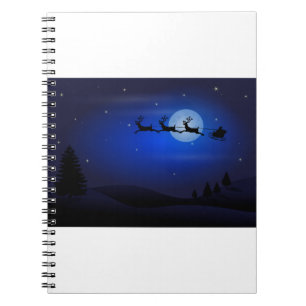 Moon Silhouettes Santa Claus Reindeers Santa Notebook