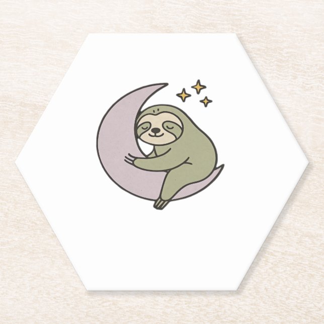Moon Sloth Classic T-Shirt Paper Coaster (Front)