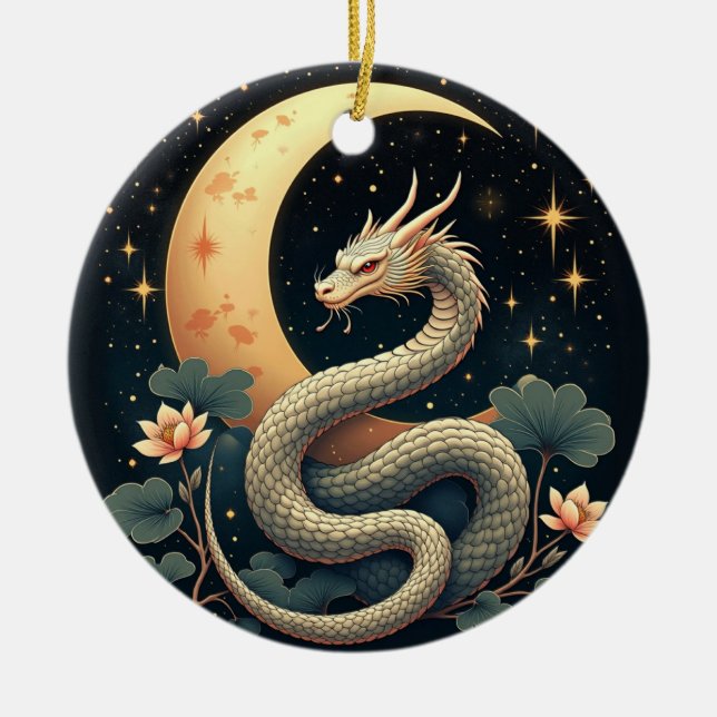 Moon Snake stars  Ceramic Tree Decoration (Front)