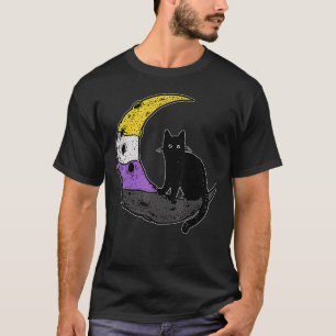Moon Space Cat Lgbt Pride With Nb Non Binary Flag T-Shirt