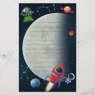 Moon Space Rocket Astronaut UFO Alien Children Stationery