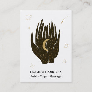 *~* Moon Space Stars Celestial Gold Healing Hands Business Card
