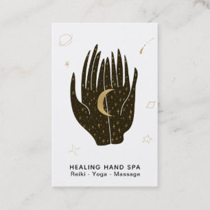*~* Moon Space Stars Gold Healing Hands Celestial Business Card