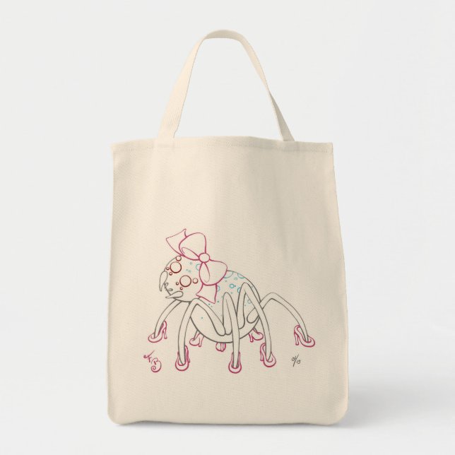 Moon Spider wearing a pink bow and heels Tote Bag (Front)