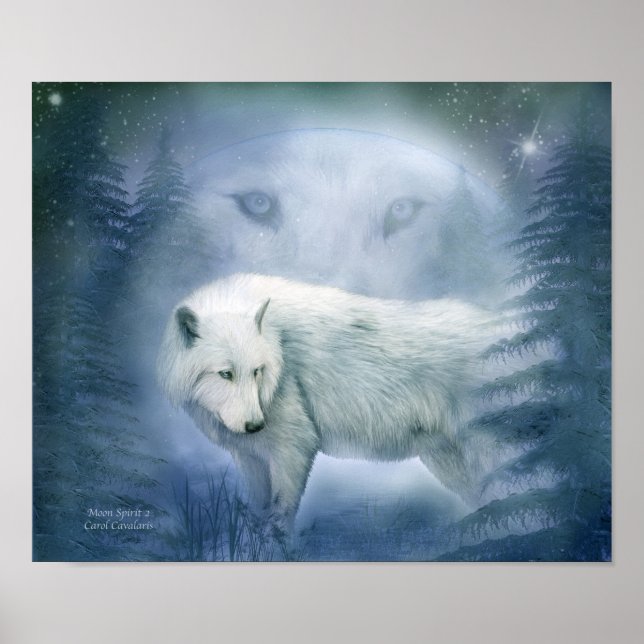 Moon Spirit 2 - White Wolf Fine Art Poster/Print Poster (Front)