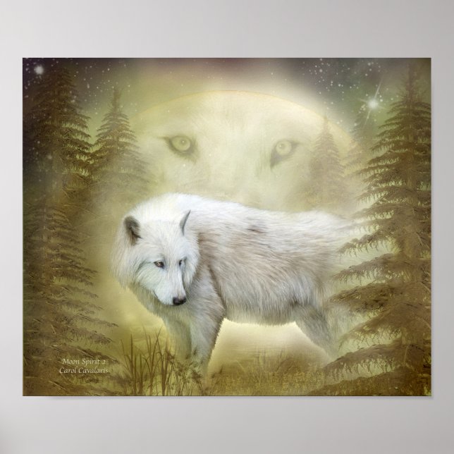 Moon Spirit 2 - White Wolf Fine Art Poster/Print Poster (Front)
